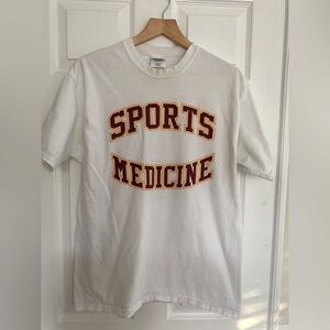 Sports Medicine T-Shirt: White w/Red Print, Crewneck, Short Sleeve, Cotton, L